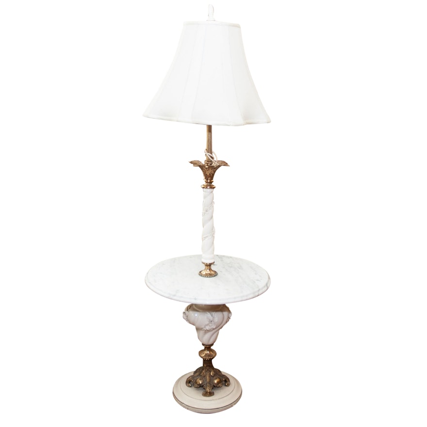 Marble Top Floor Lamp Table with Porcelain Base