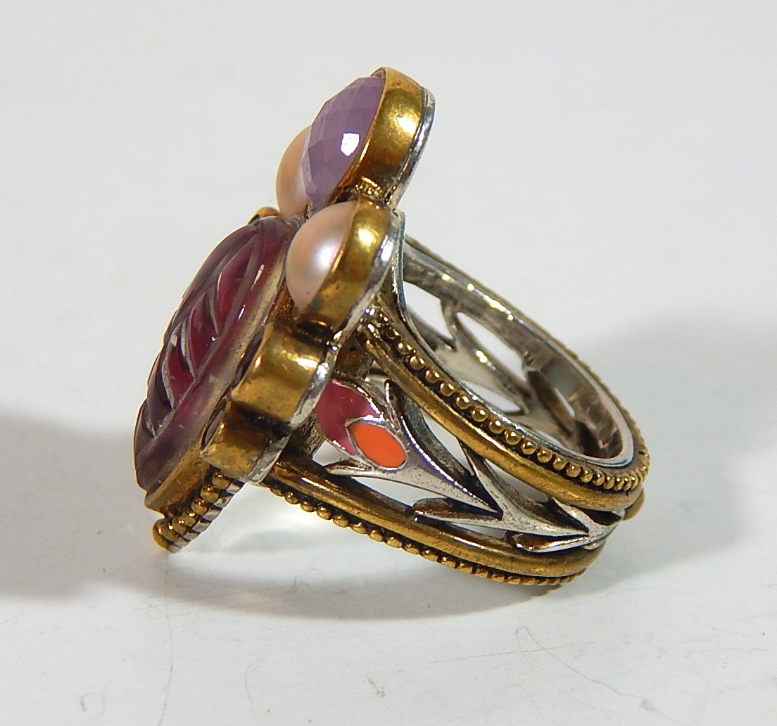 Sterling Silver and Bronze Lavender and Pearl "Bronze Dream" Ring