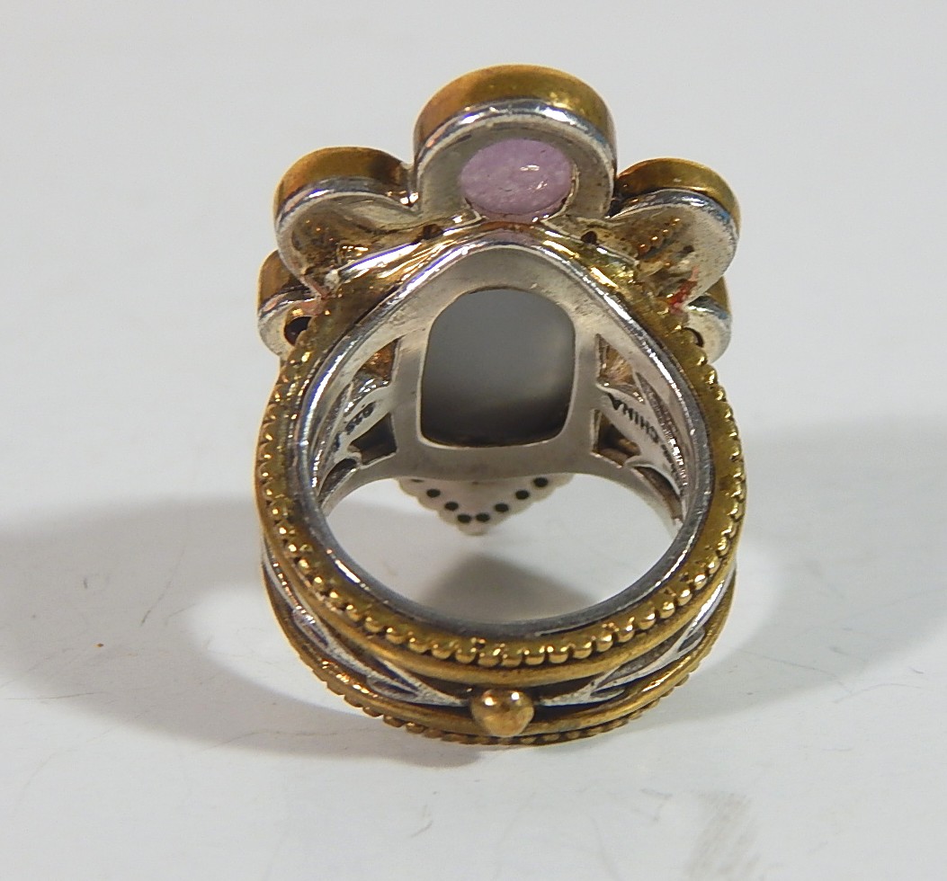 Sterling Silver and Bronze Lavender and Pearl "Bronze Dream" Ring
