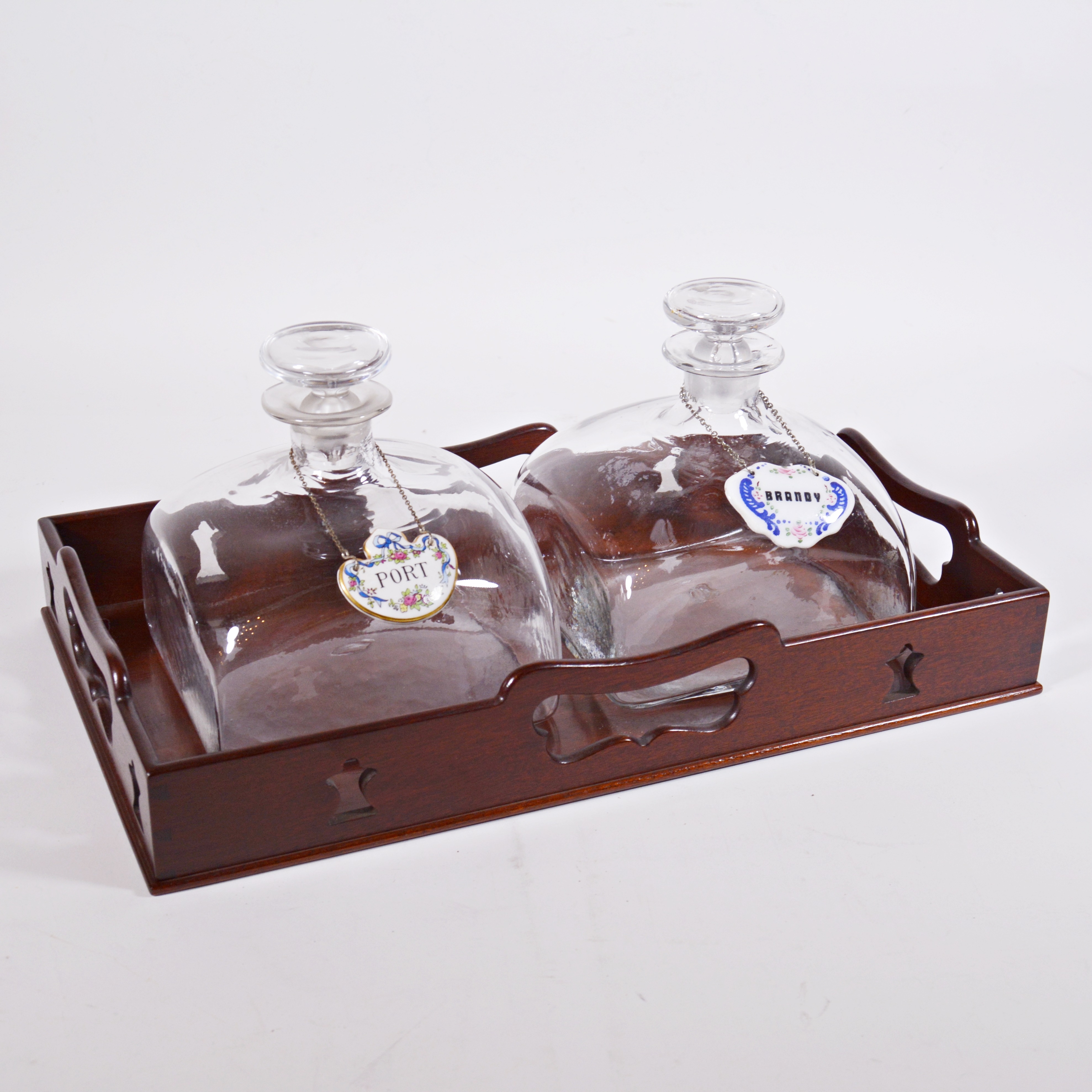 Colonial Williamsburg Reproduction Royal Leerdam Decanters and Wooden Tray