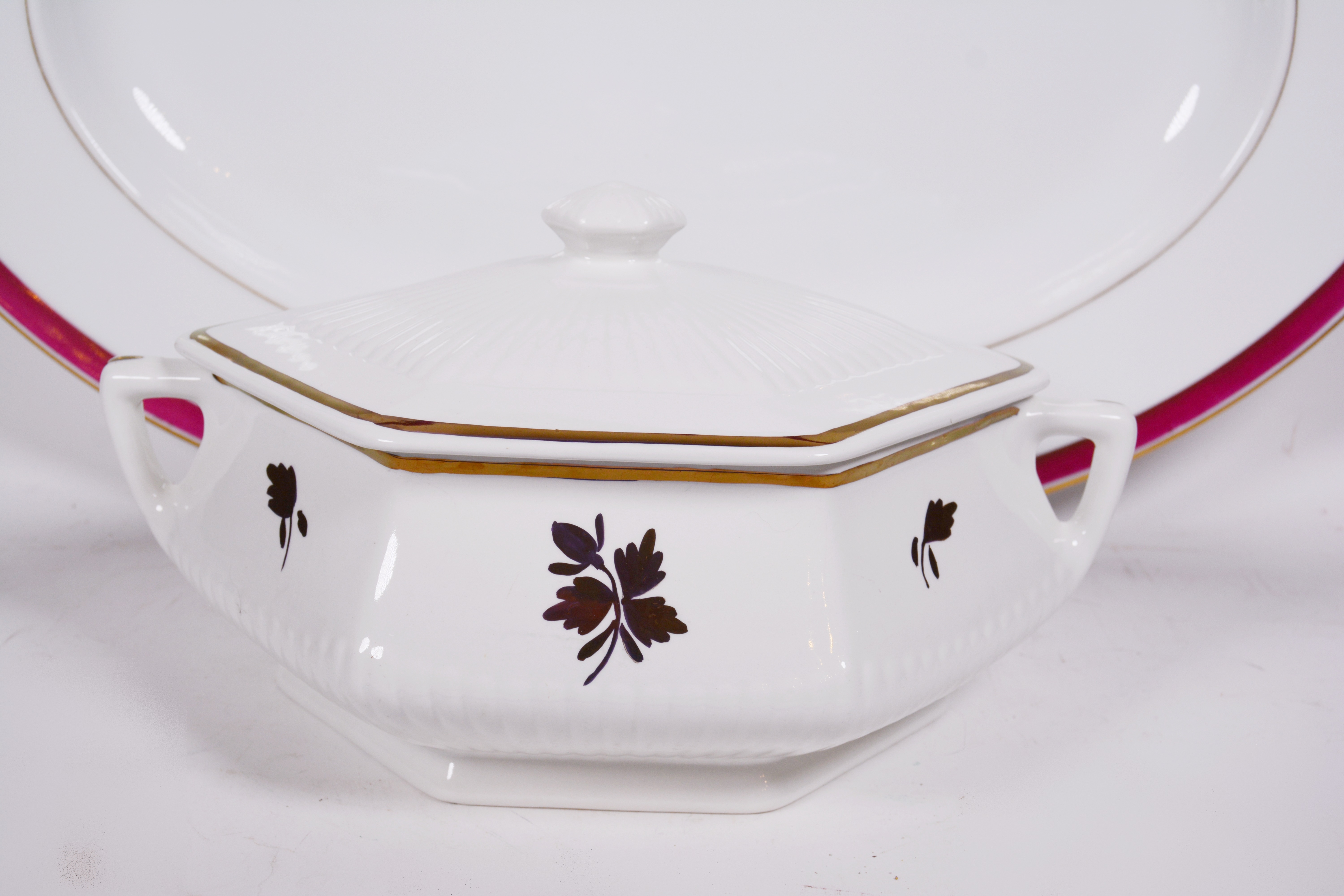 Adams "Tea Leaf Copper" Ironstone Vegetable Bowl and Other Ironstone Platter