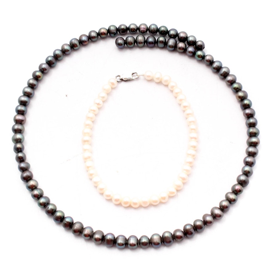 Dyed Cultured Freshwater Pearl Necklace and Cultured Freshwater Pearl Bracelet
