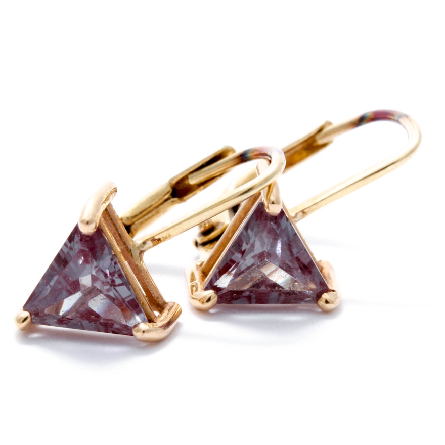 14K Yellow Gold Synthetic Sapphire Earrings