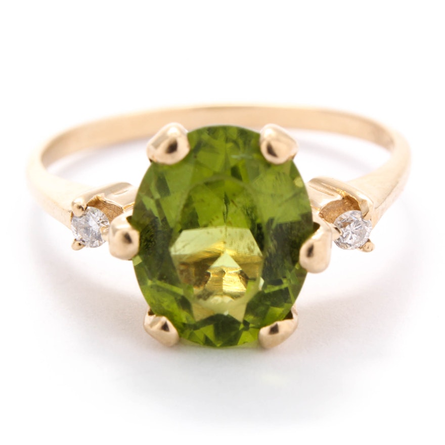 10K Yellow Gold Peridot and Diamond Ring