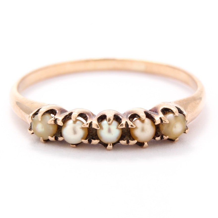 Vintage 10K Yellow Gold Cultured Pearl Ring