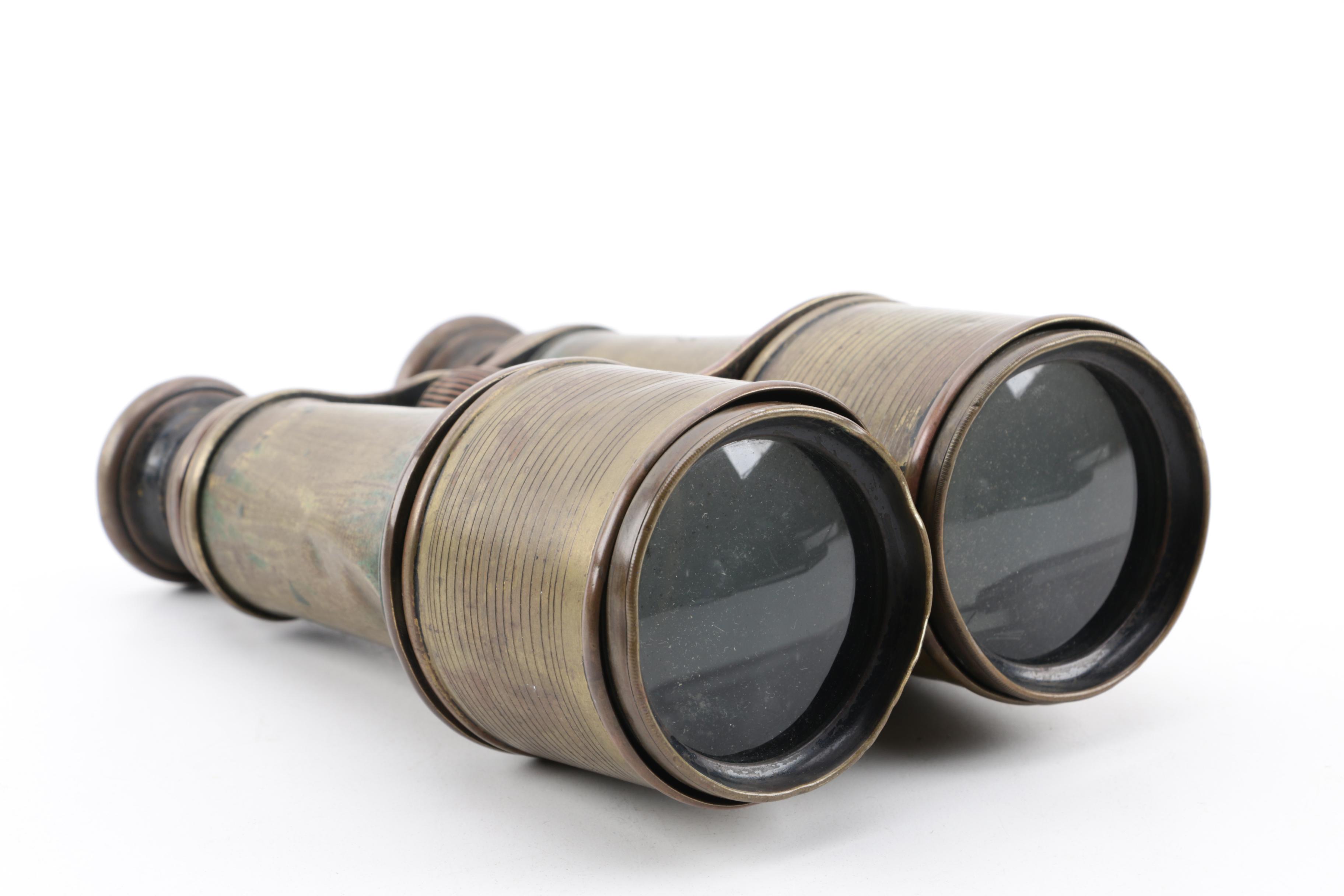 Brass Binoculars, Wooden Cricket Paddle, Level and Parallel Rulers