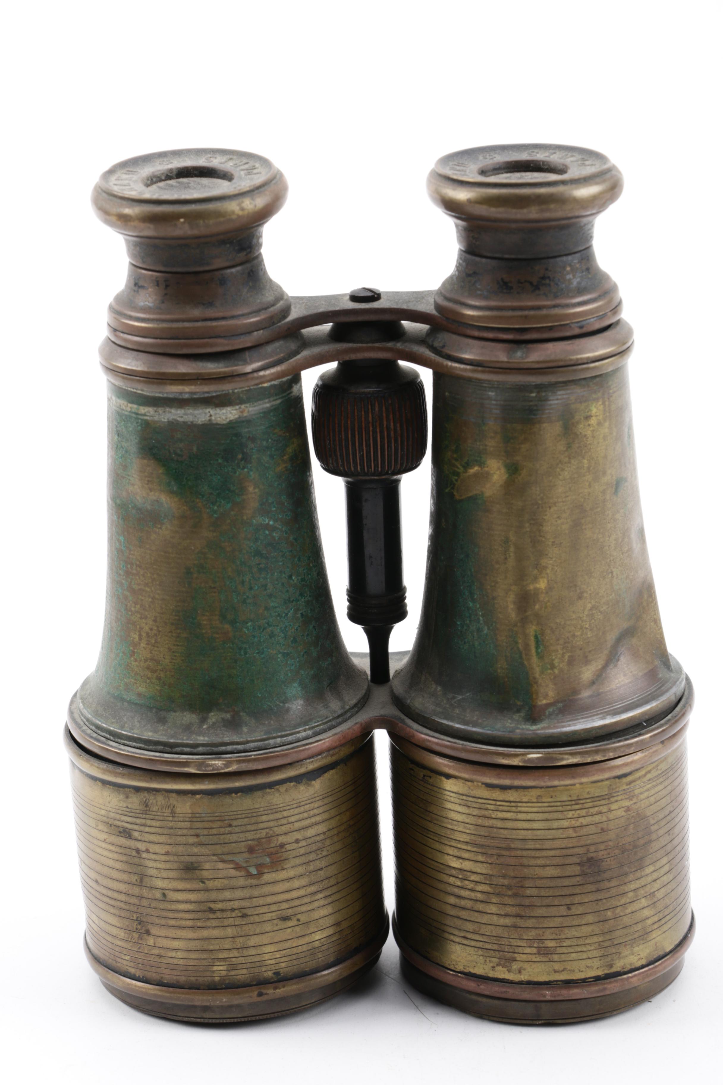 Brass Binoculars, Wooden Cricket Paddle, Level and Parallel Rulers