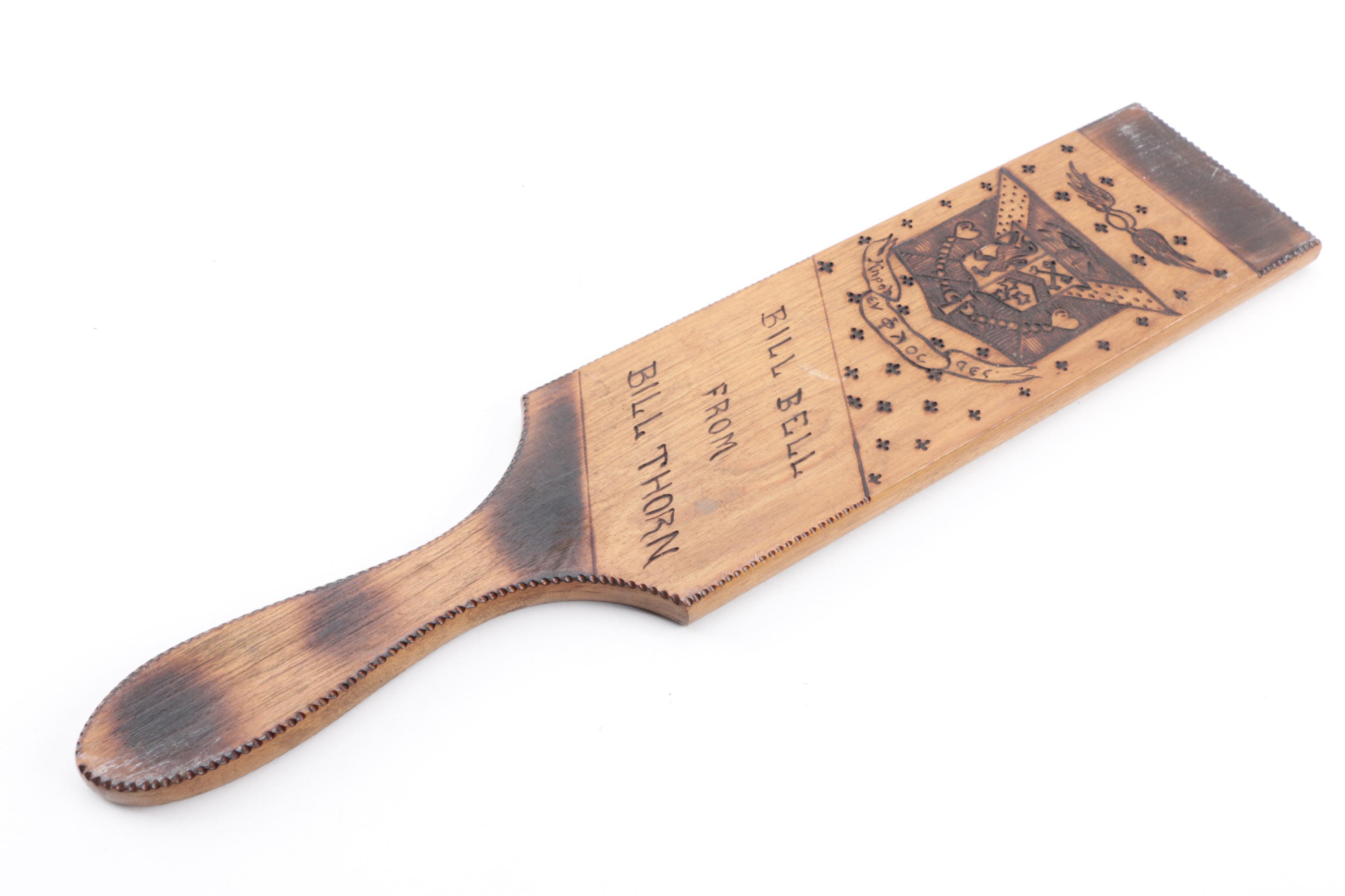 Brass Binoculars, Wooden Cricket Paddle, Level and Parallel Rulers