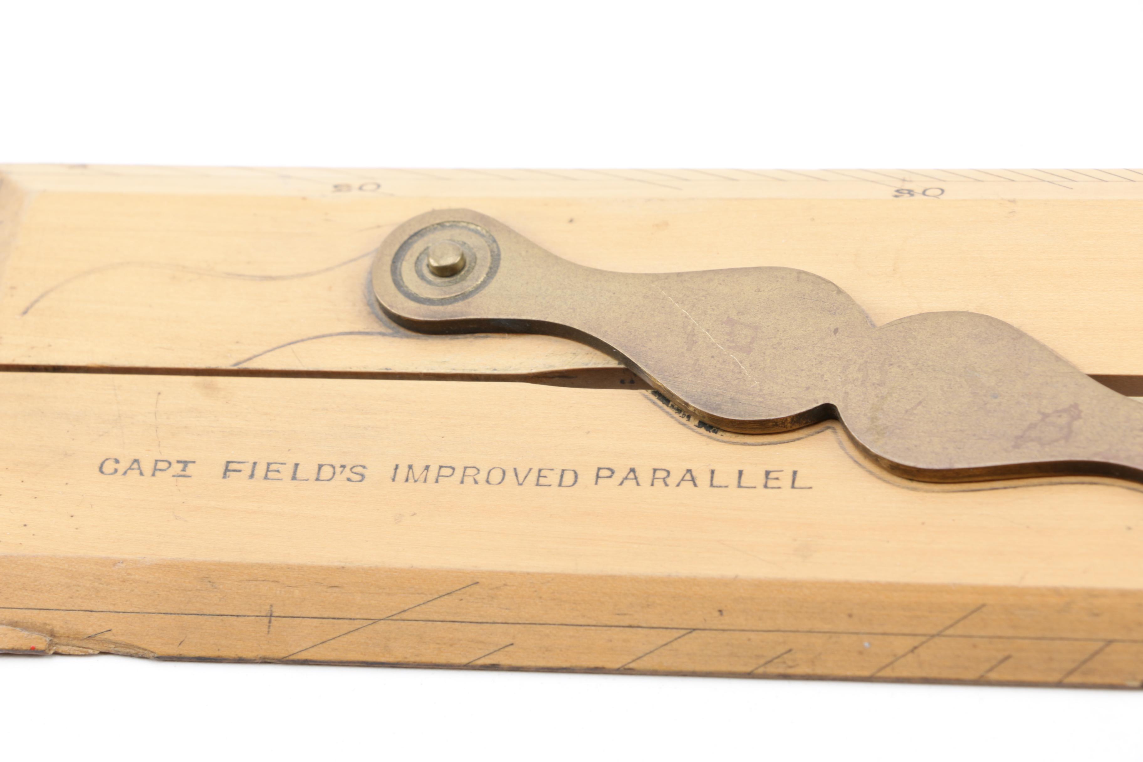 Brass Binoculars, Wooden Cricket Paddle, Level and Parallel Rulers