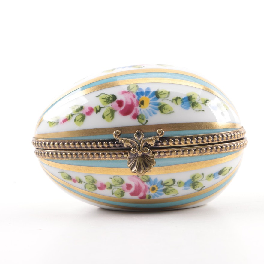Chamart Limoges Porcelain Egg Shaped Trinket Box