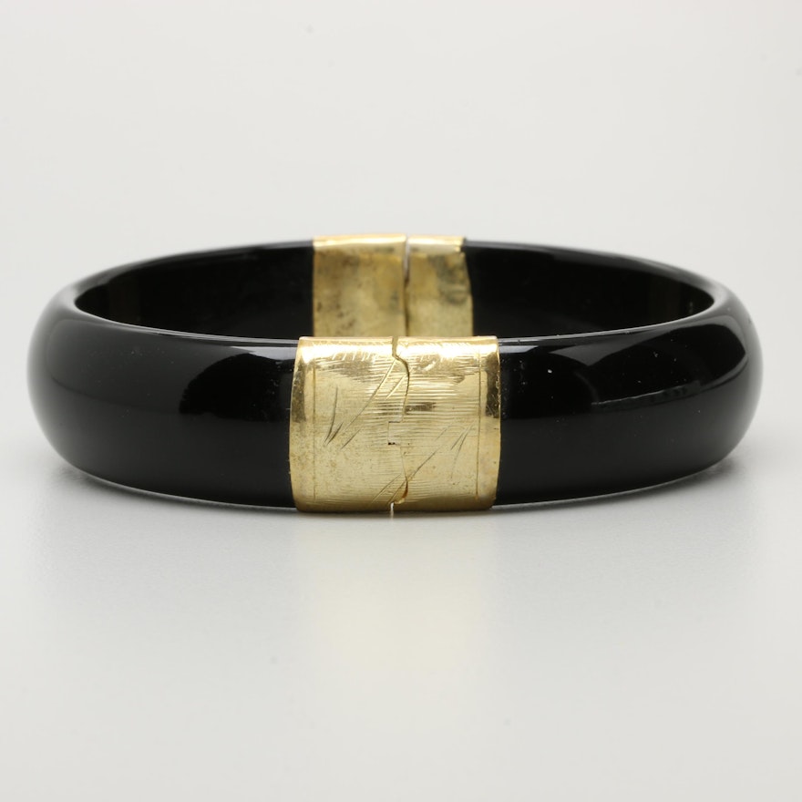 Gold Tone Black Onyx Bangle Bracelet