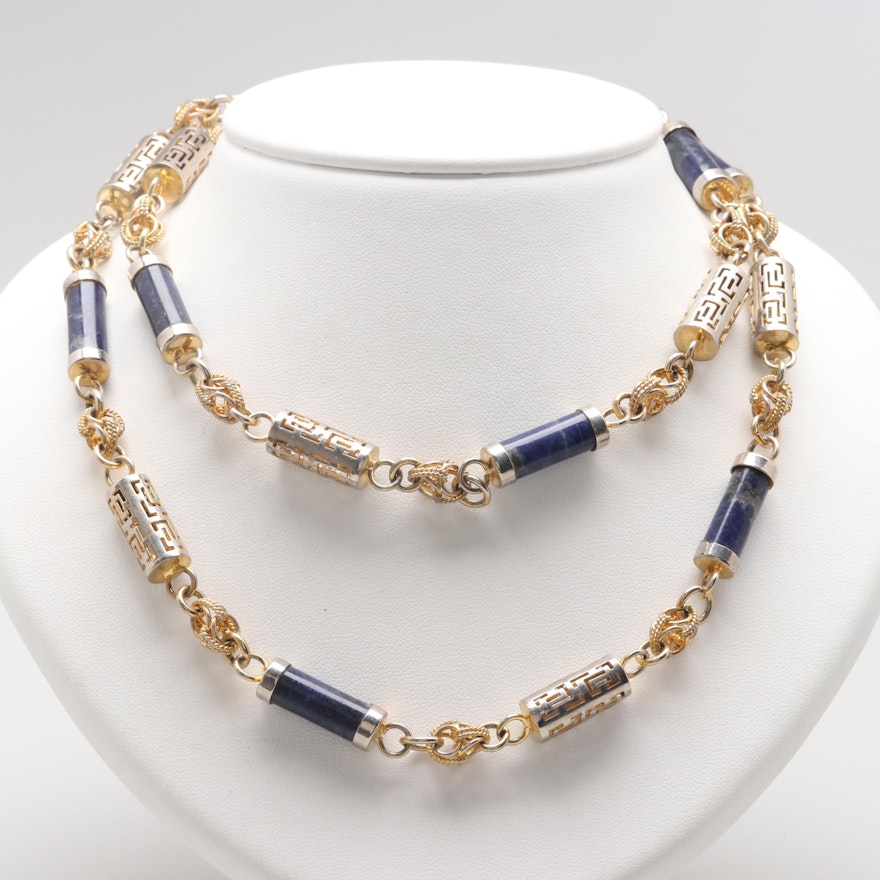 Gold and Silver Tone Necklace Featuring Sodalite