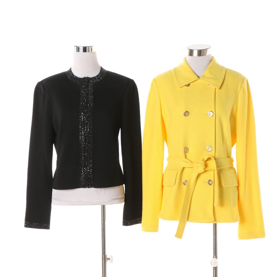Women's St. John Yellow Knit Jacket and St. John Boutique Beaded Black Cardigan