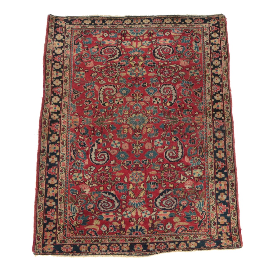 Semi-Antique Hand-Knotted Persian Sarouk Wool Accent Rug