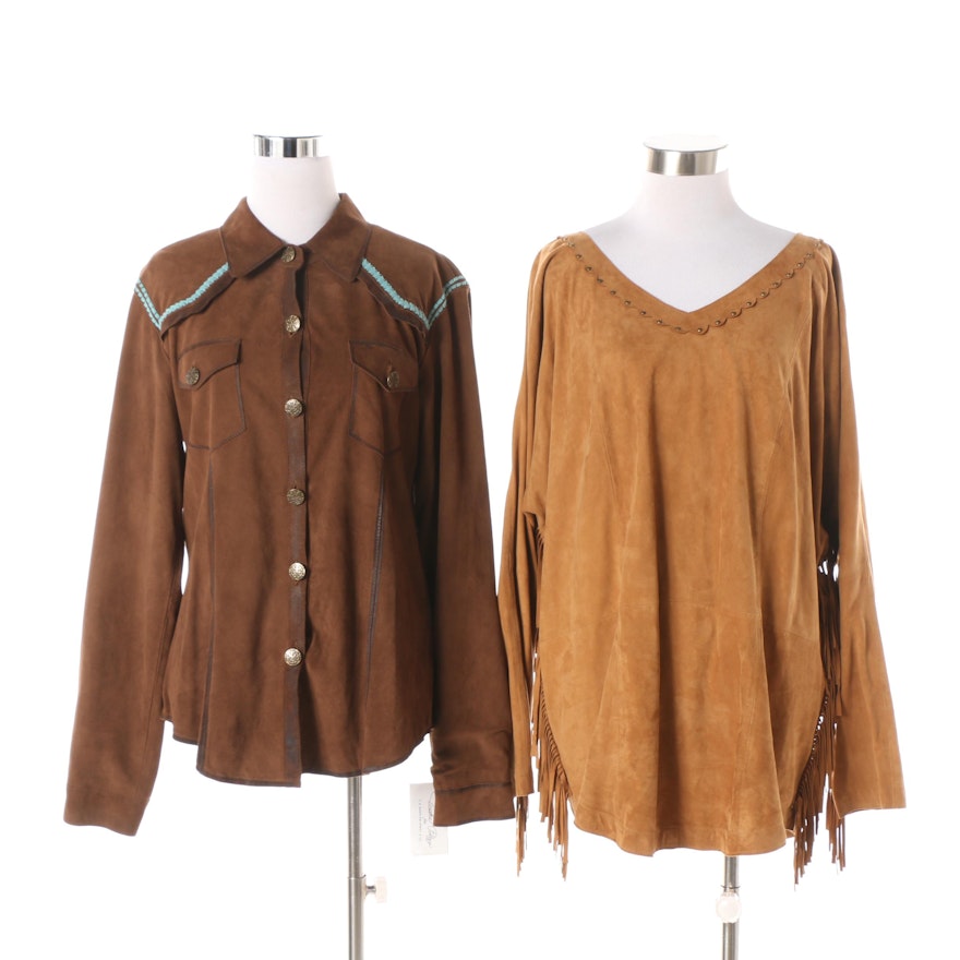 Women's Tasha Polizzi Collection Brown Suede Shirt and Tan Suede Tunic