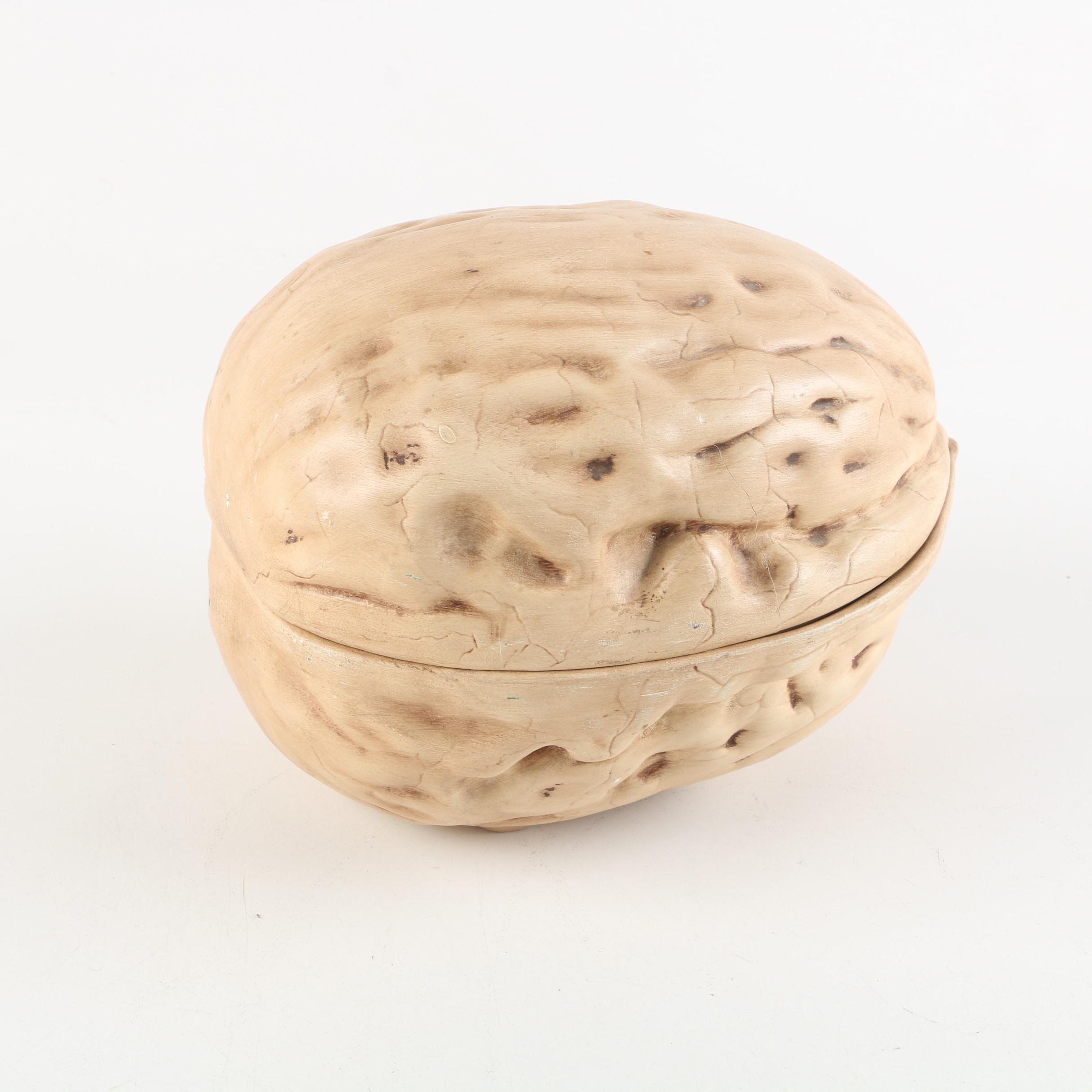Goudeville Limoges Trinket Box with Ceramic Walnut Shaped Candy Dish