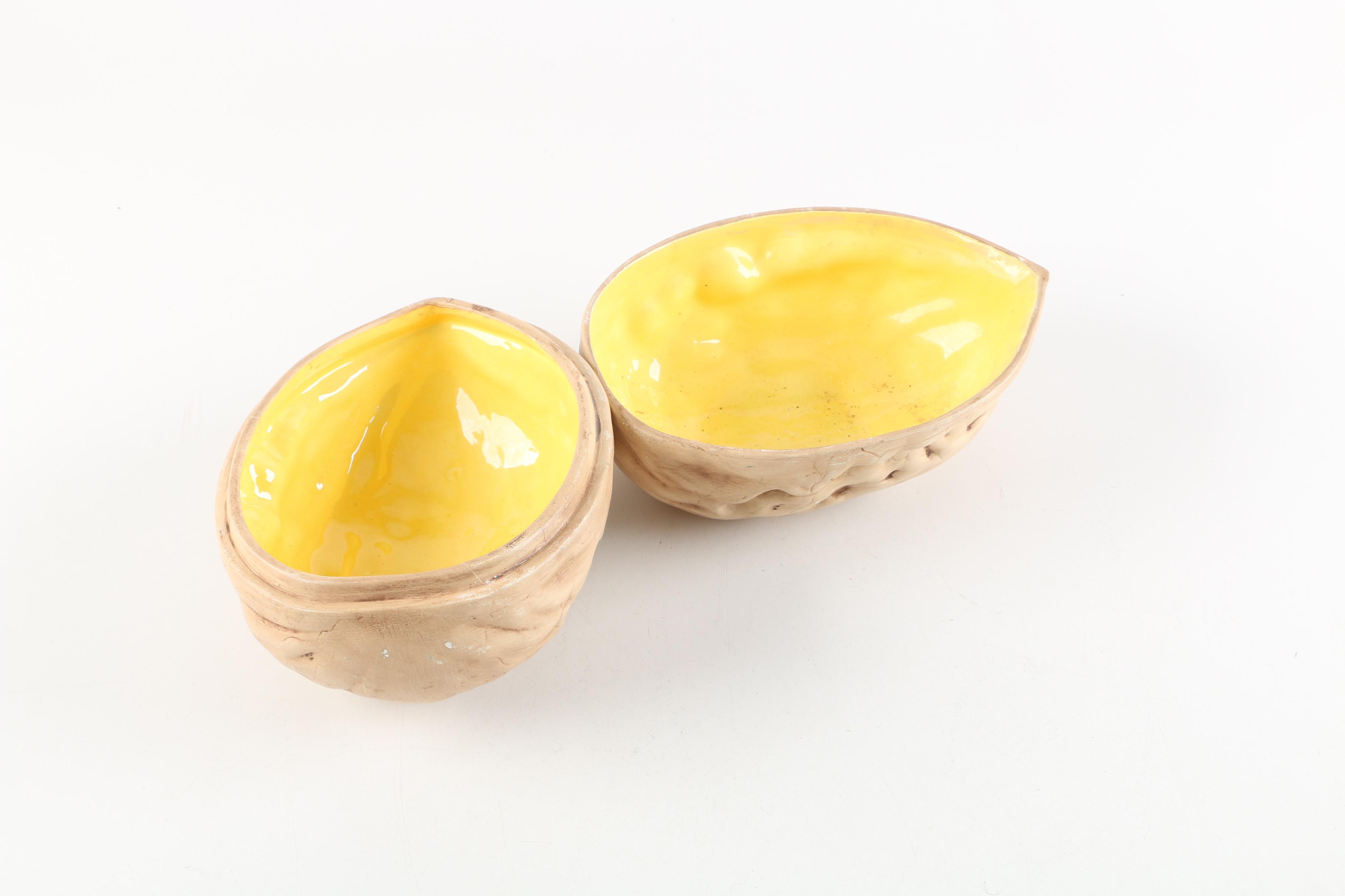 Goudeville Limoges Trinket Box with Ceramic Walnut Shaped Candy Dish