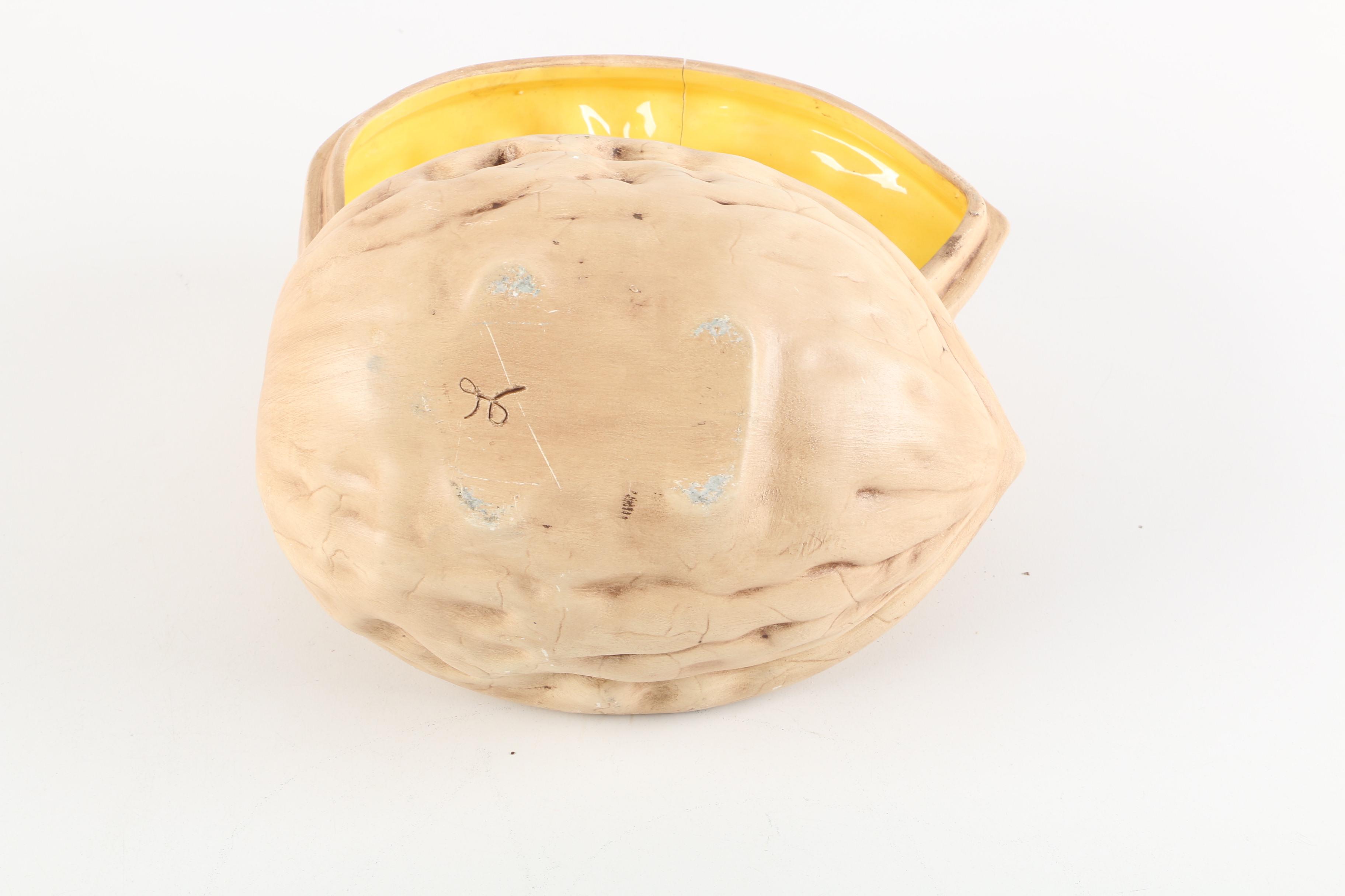 Goudeville Limoges Trinket Box with Ceramic Walnut Shaped Candy Dish