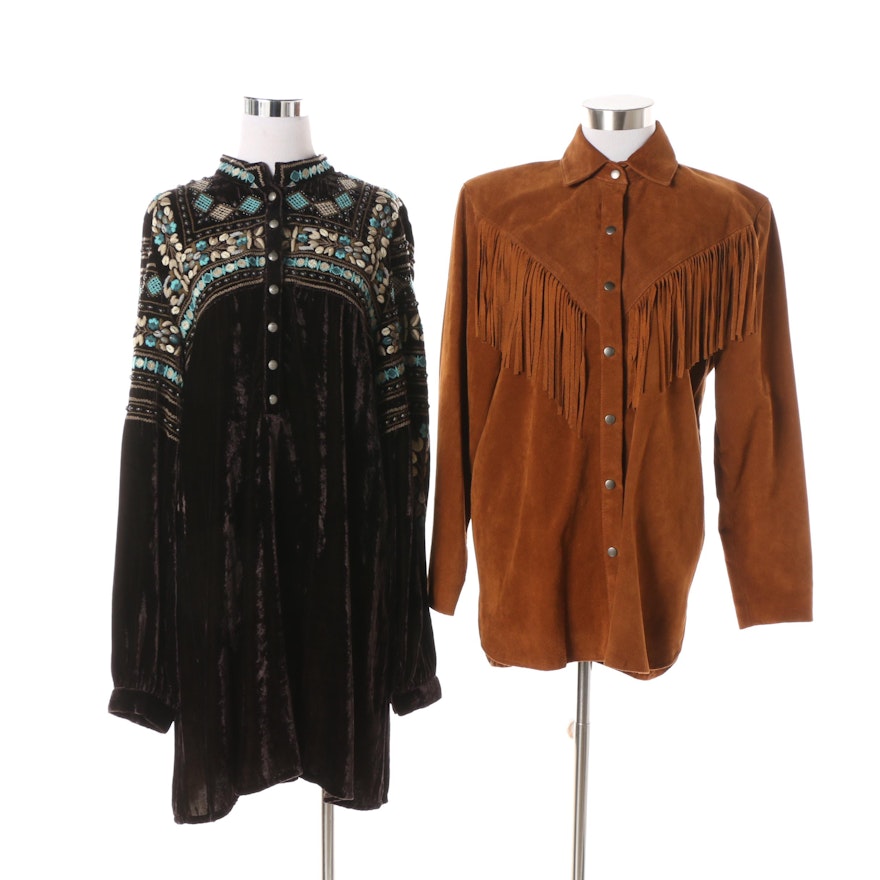 Kenar Leathers Fringed Suede Jacket and Double D Ranch Embroidered Tunic/Dress