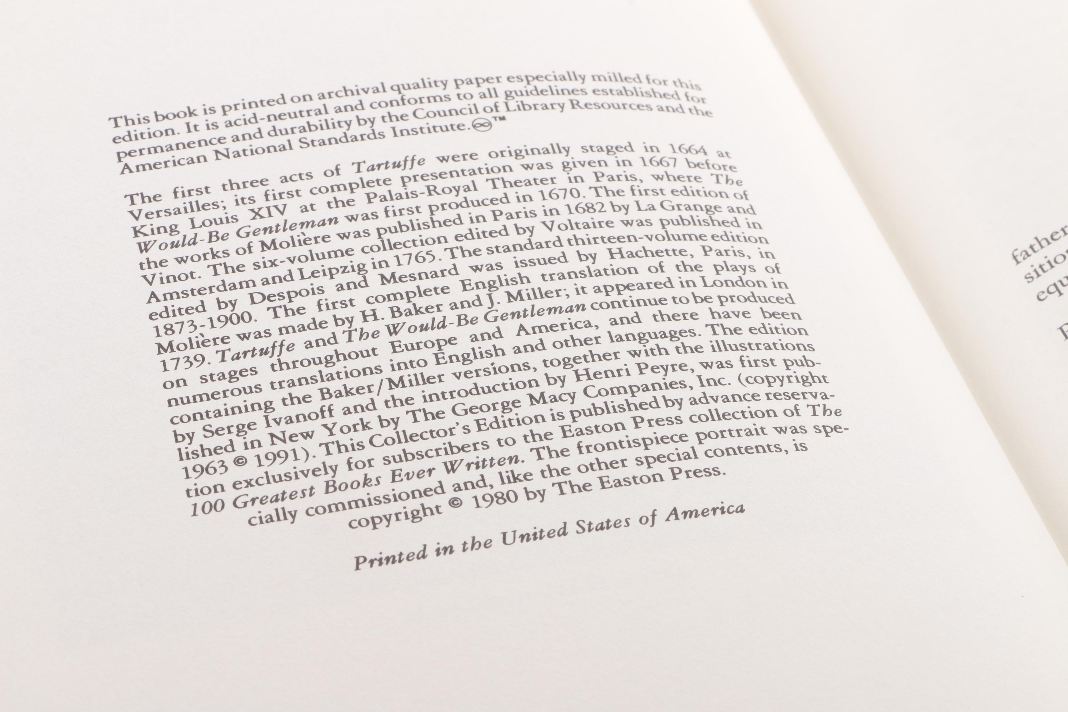 Easton Press Editions of Dramas and Fiction including Sophocles and Molière