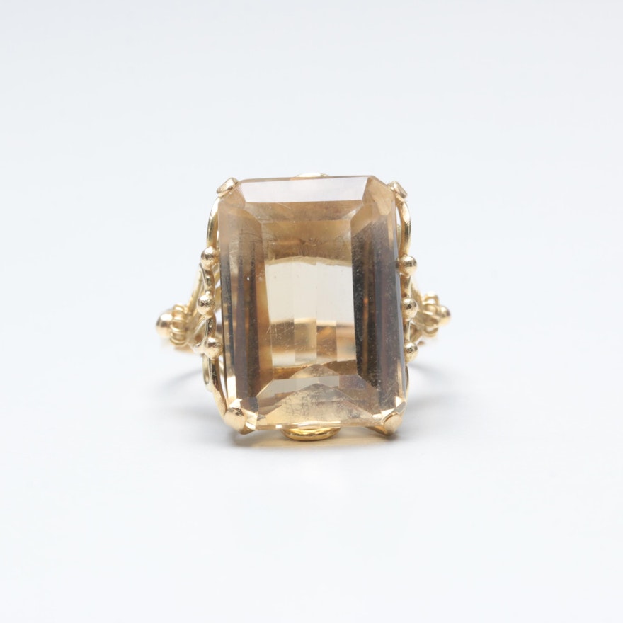 Vintage 18K Yellow Gold 12.57 CT Citrine Ring