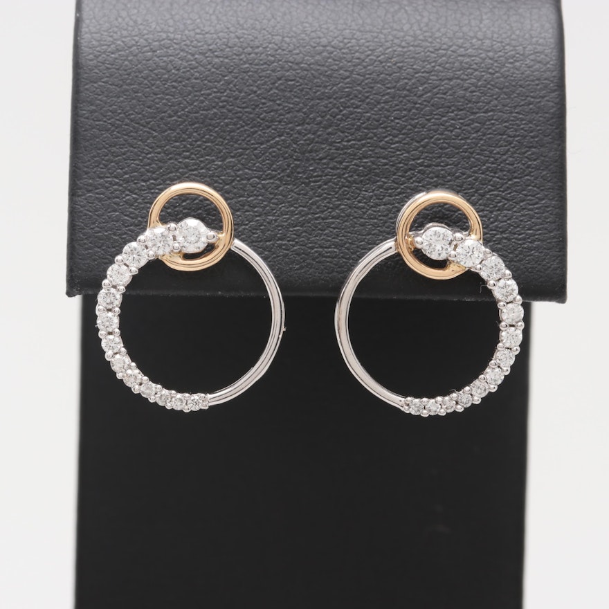 14K White Gold Diamond Earrings With Yellow Gold Accents