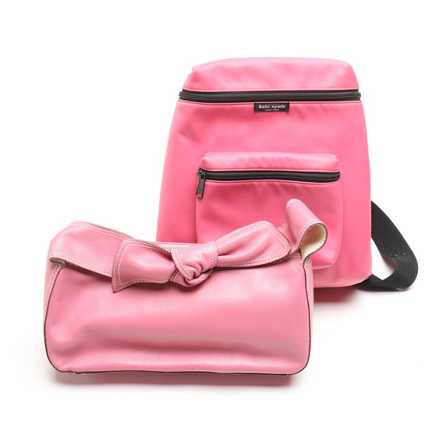 Kate Spade New York Pink Mini Backpack and Leather Bow Baguette