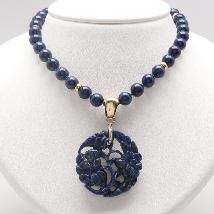 14K Yellow Gold Lapis Lazuli Necklace