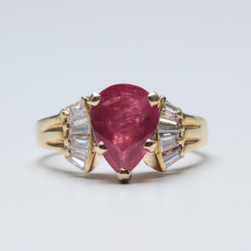 18K Yellow Gold 2.30 CT Ruby and Diamond Ring