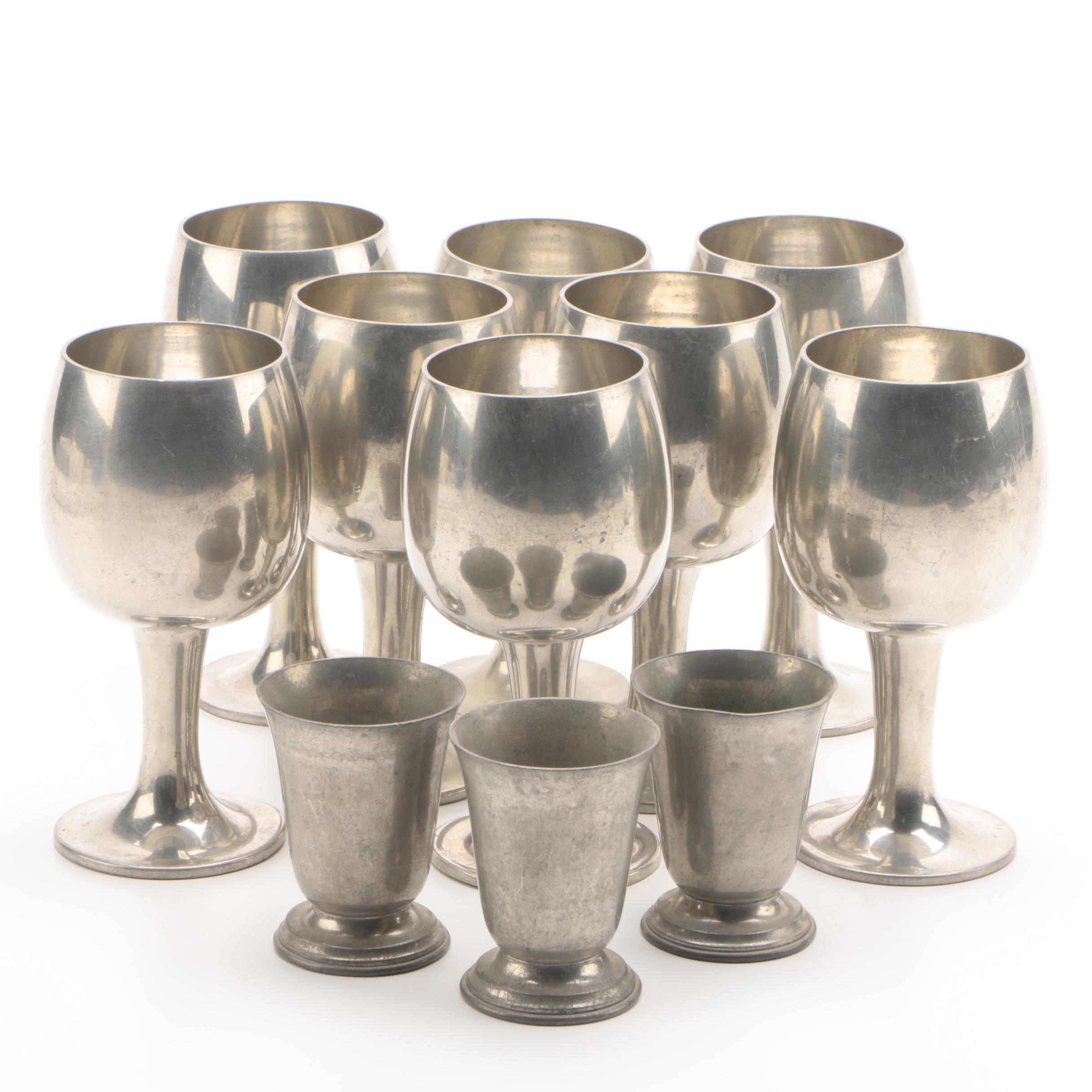 Sheffield English Pewter Goblets with Hanle & Debler Footed Cups