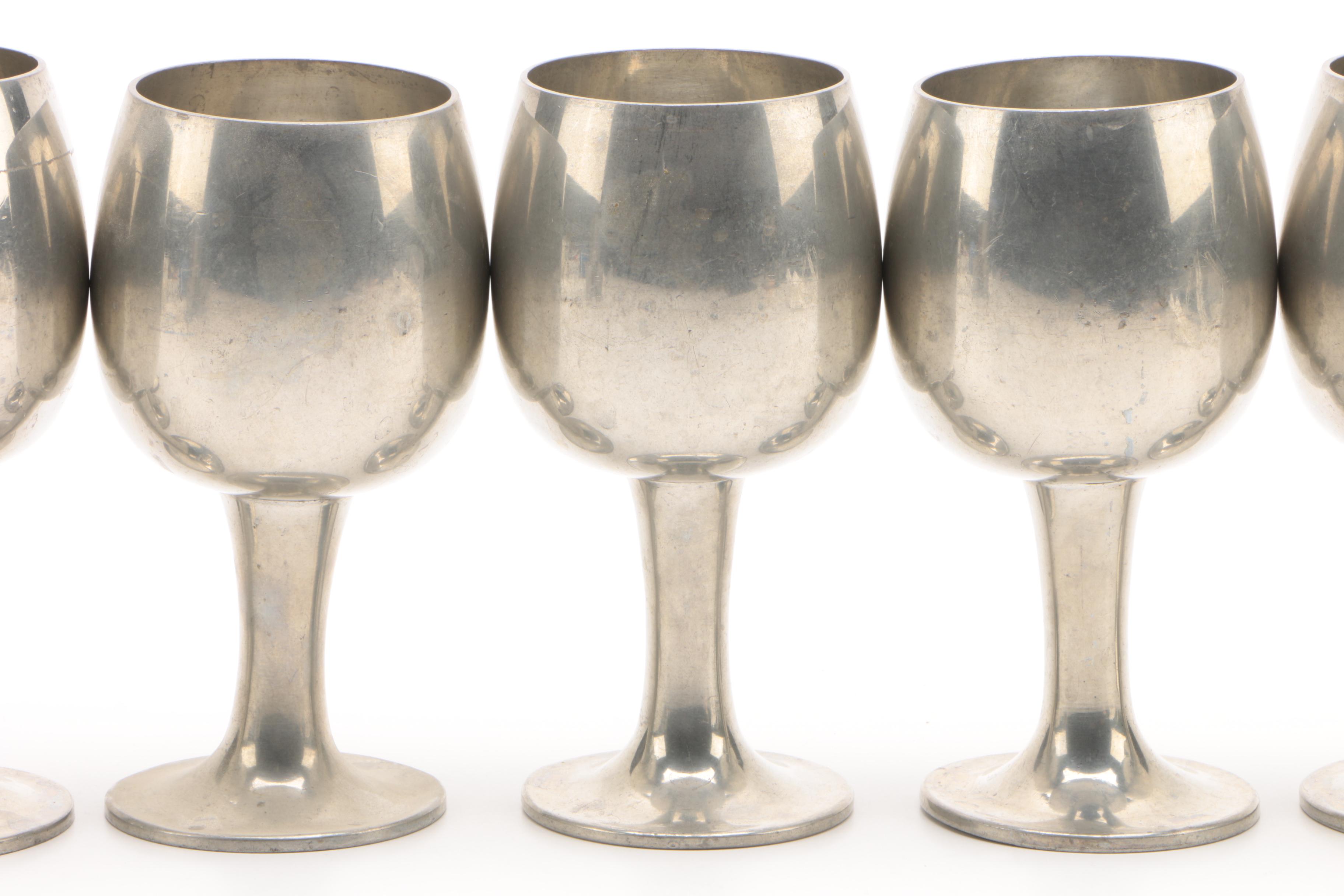 Sheffield English Pewter Goblets with Hanle & Debler Footed Cups