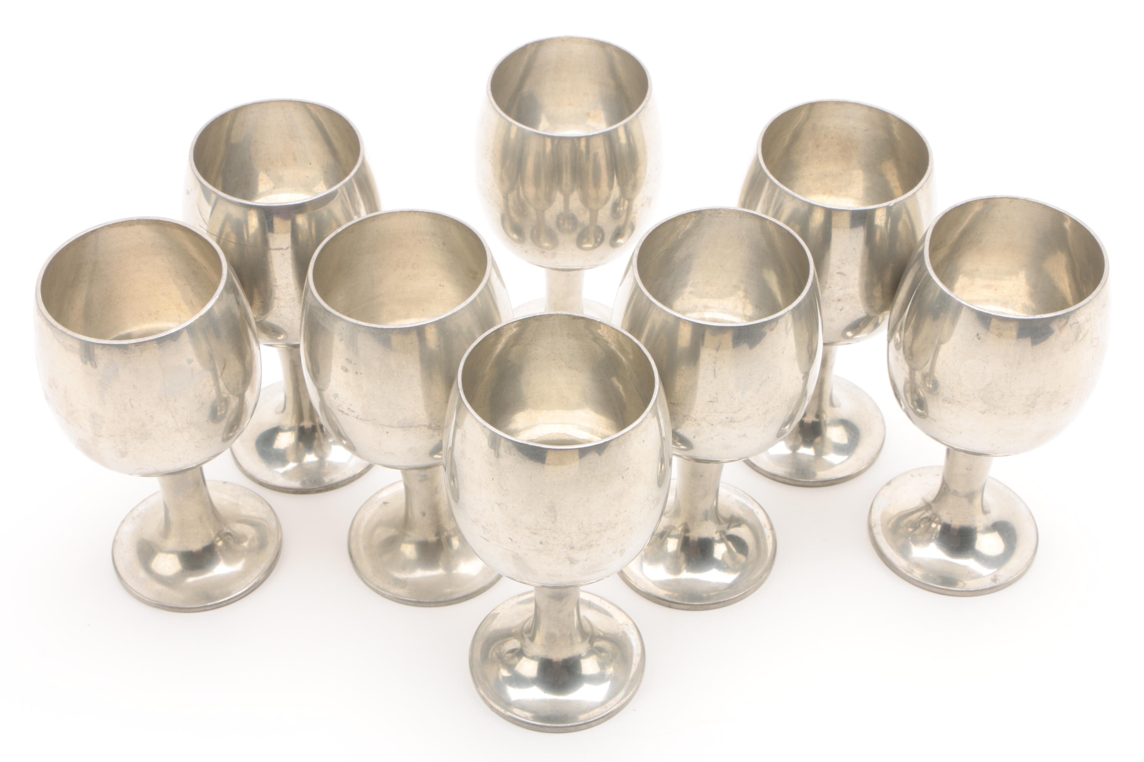 Sheffield English Pewter Goblets with Hanle & Debler Footed Cups