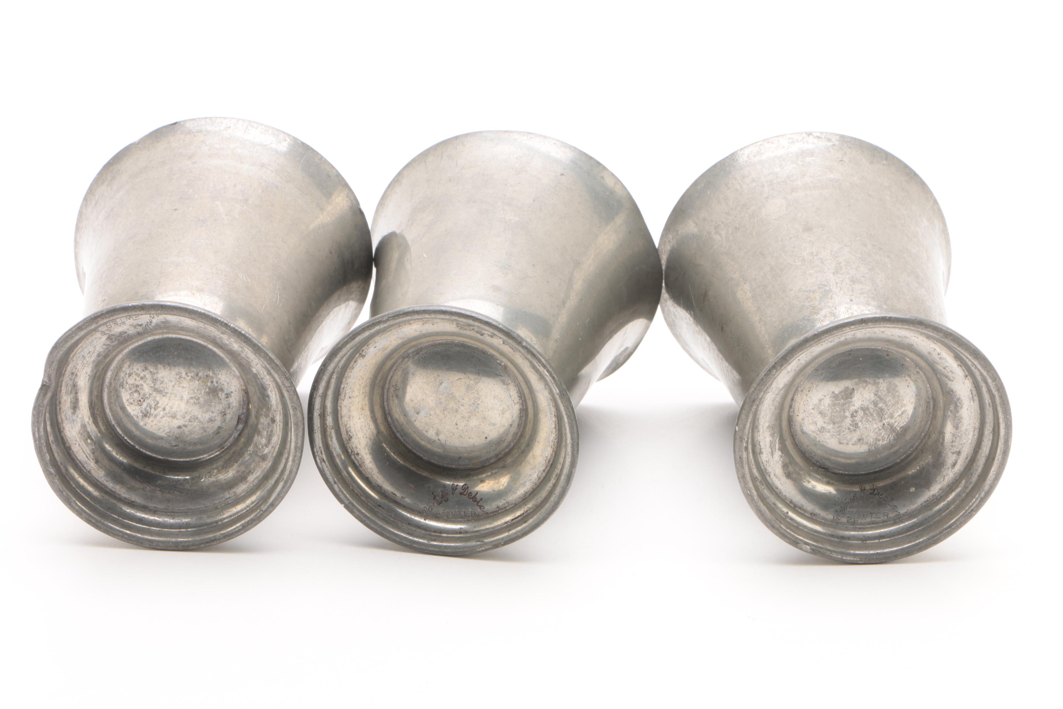 Sheffield English Pewter Goblets with Hanle & Debler Footed Cups