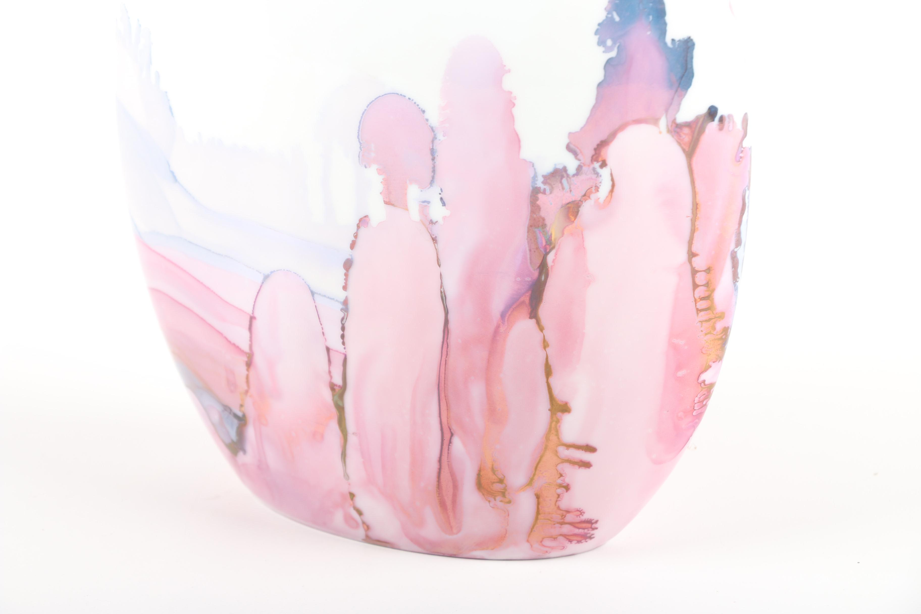 Signed Joan Williams Pink and Gold Luster Porcelain Vase