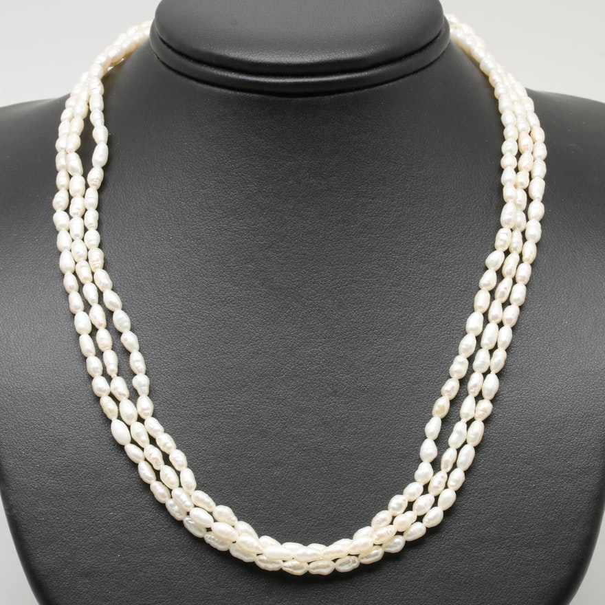 14K Yellow Gold Cultured Pearl Multi Strand Necklace