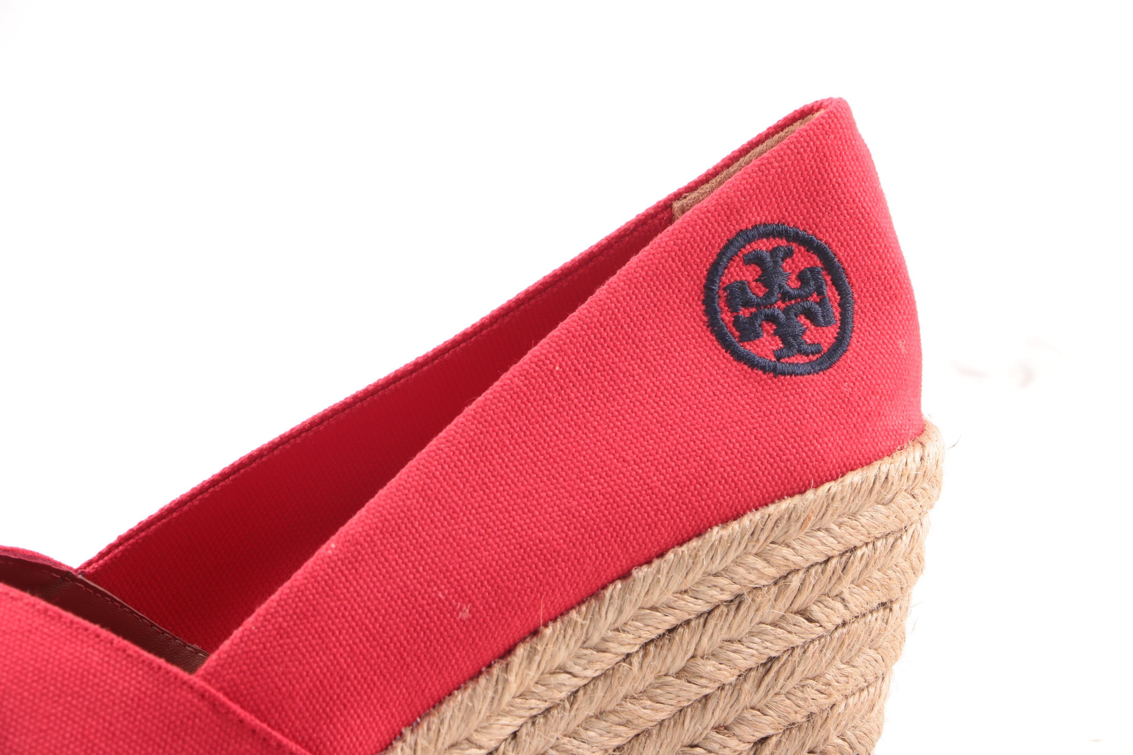 Tory Burch Judith Red Canvas Espadrille Wedges