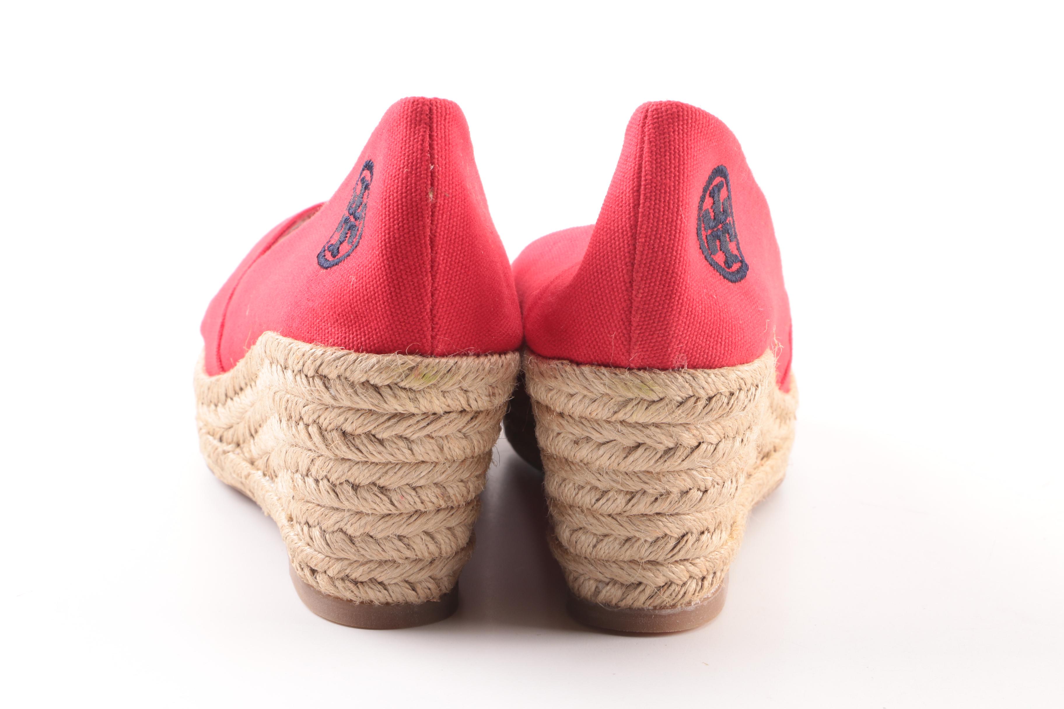 Tory Burch Judith Red Canvas Espadrille Wedges