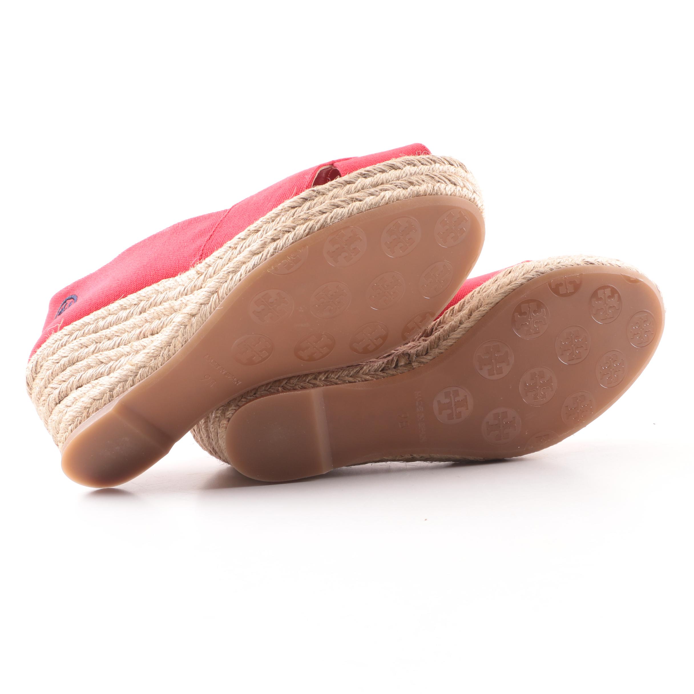 Tory Burch Judith Red Canvas Espadrille Wedges