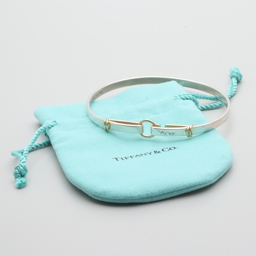 Tiffany & Co. Sterling Silver Bangle Bracelet with 18K Yellow Gold Accents