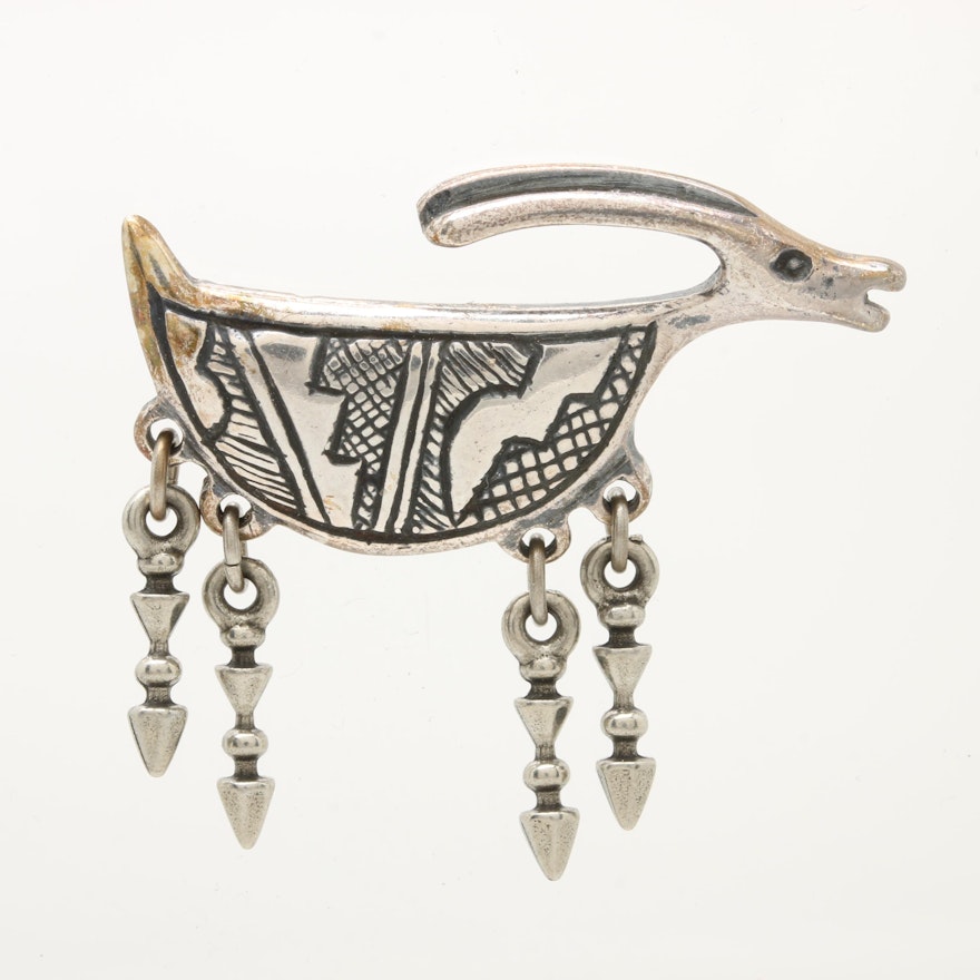 Sterling Silver Goat Motif Brooch