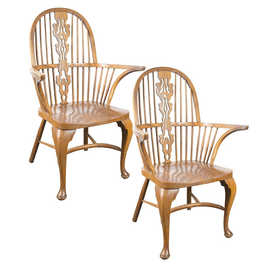 Decorative Pierced Splat Hoop Back Windsor Style Armchairs