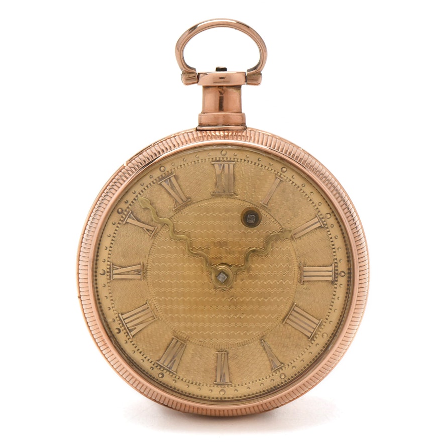 18K Rose and Yellow Gold Antique European Key Wind and Set Pocket Watch