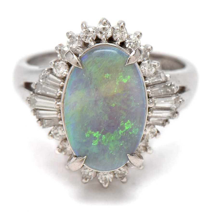 Platinum Opal and Diamond Ballerina Ring