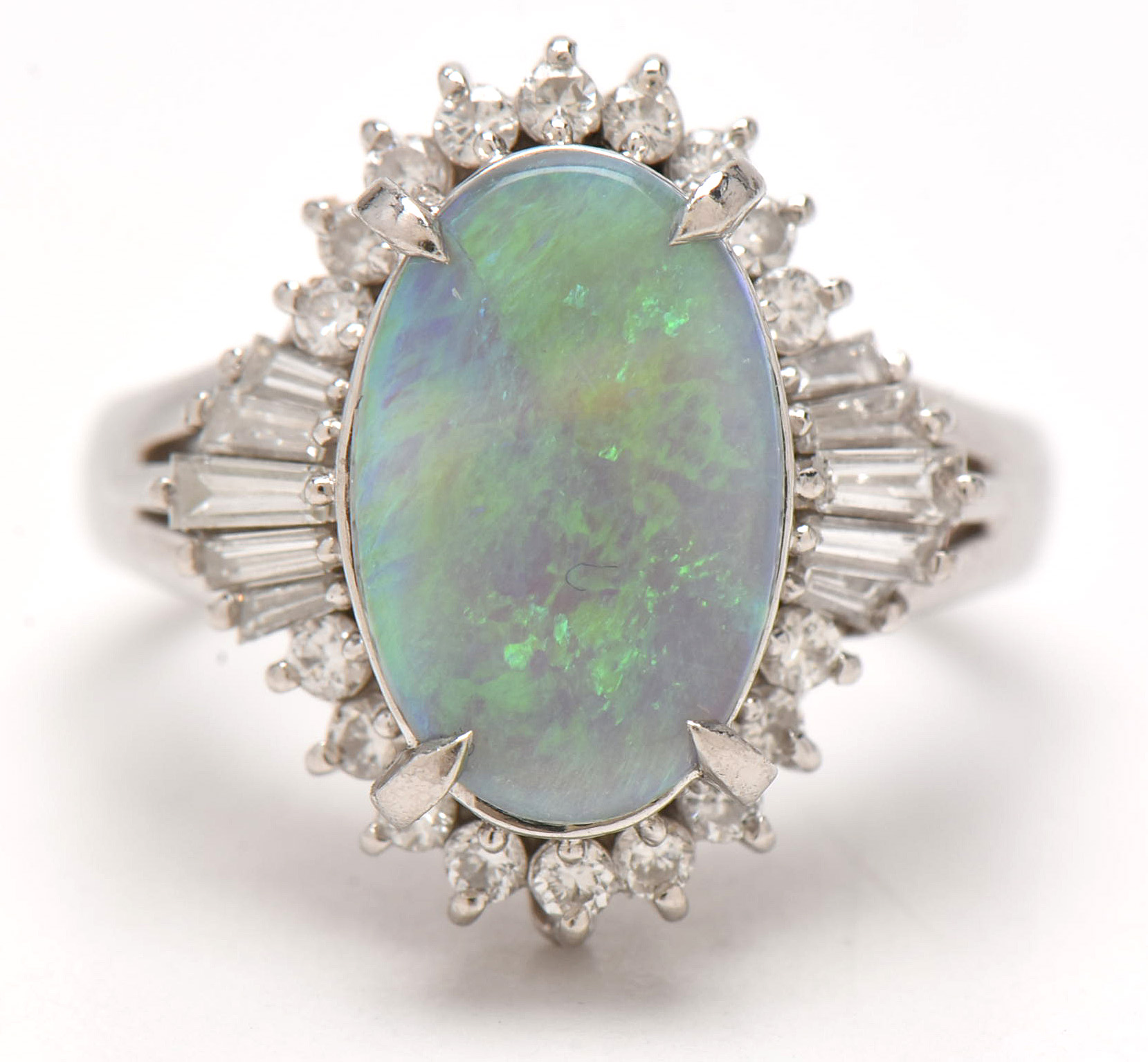 Platinum Opal and Diamond Ballerina Ring
