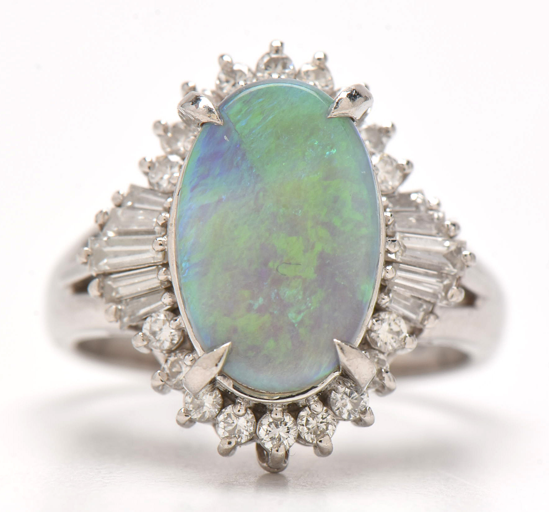 Platinum Opal and Diamond Ballerina Ring