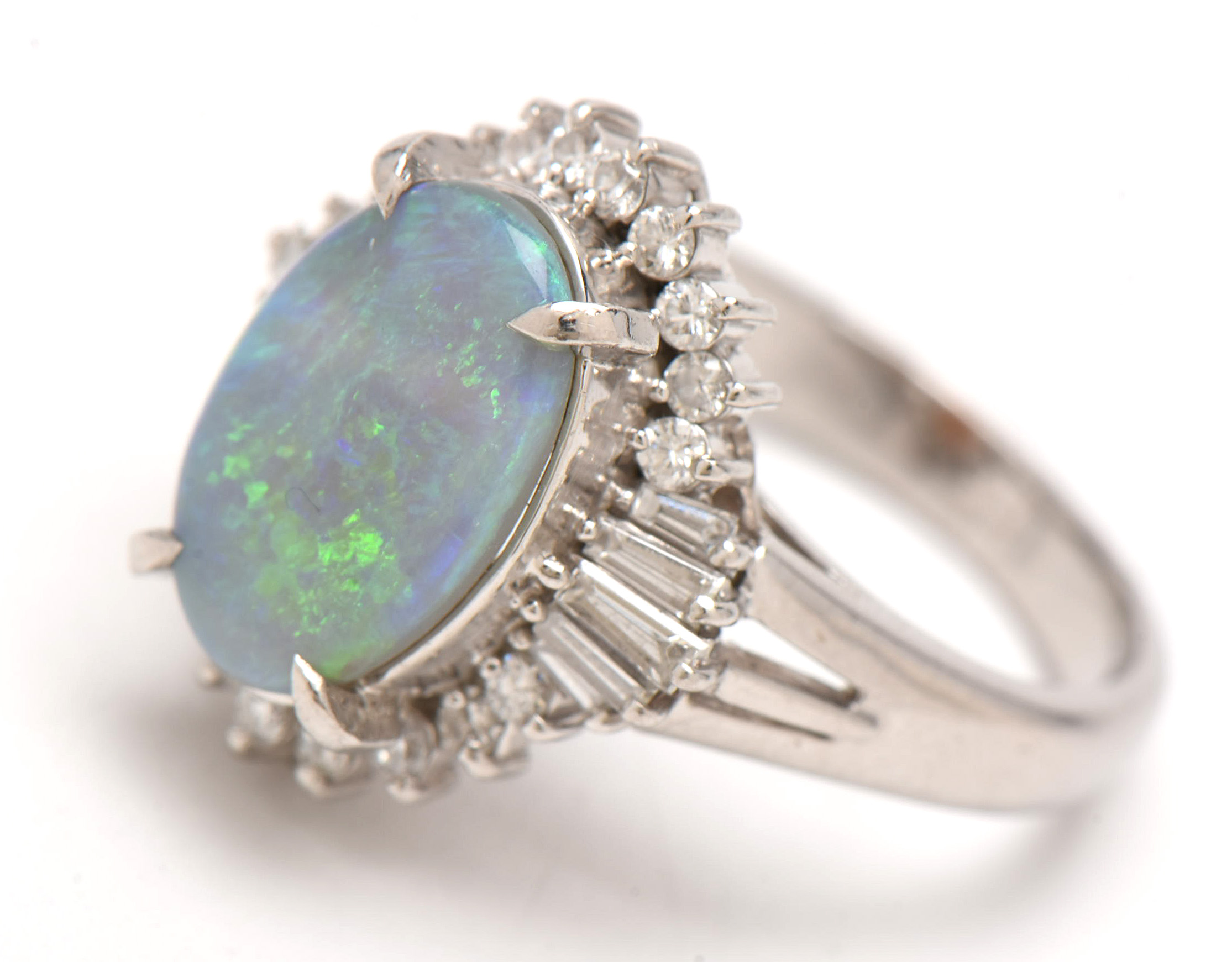 Platinum Opal and Diamond Ballerina Ring
