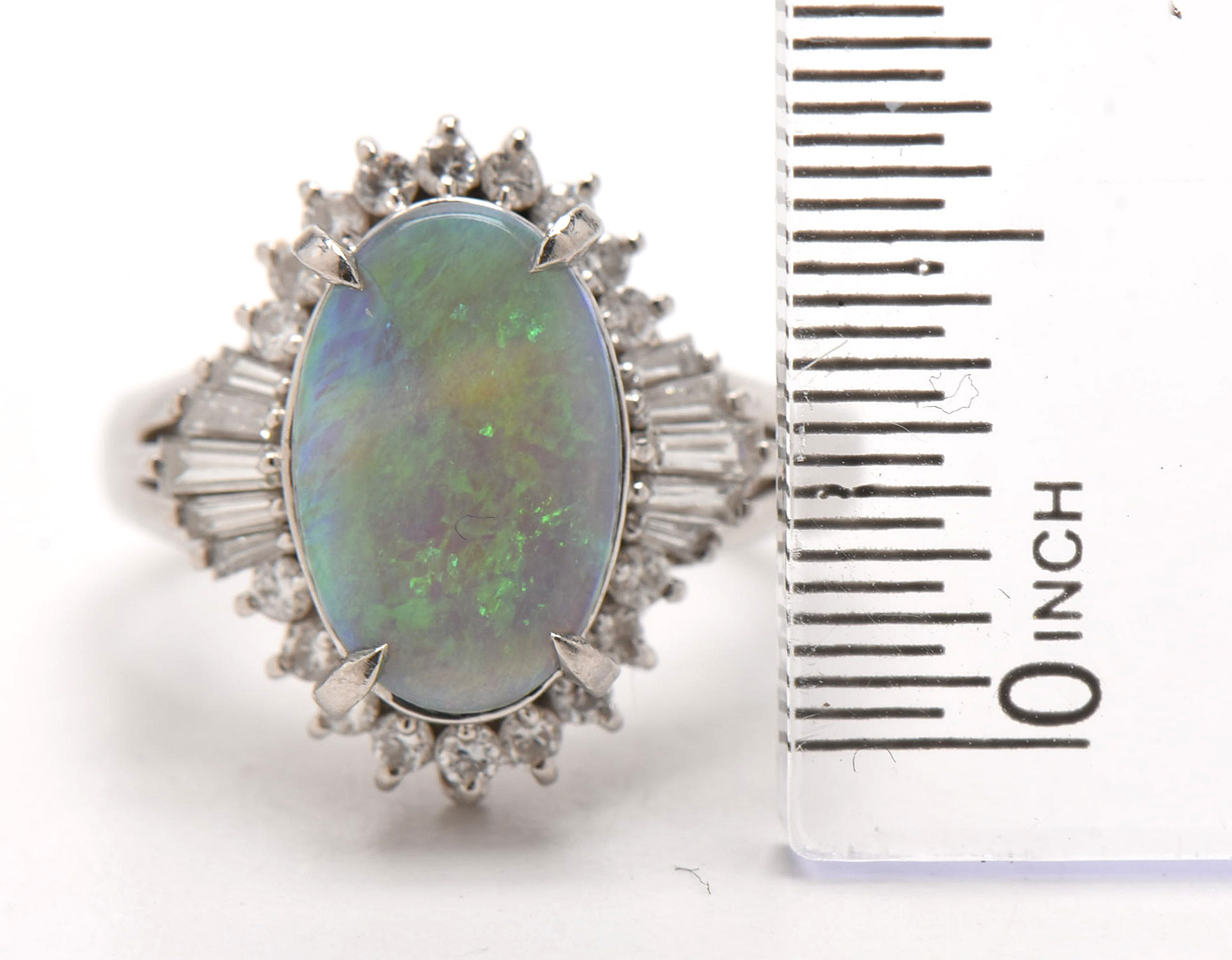 Platinum Opal and Diamond Ballerina Ring