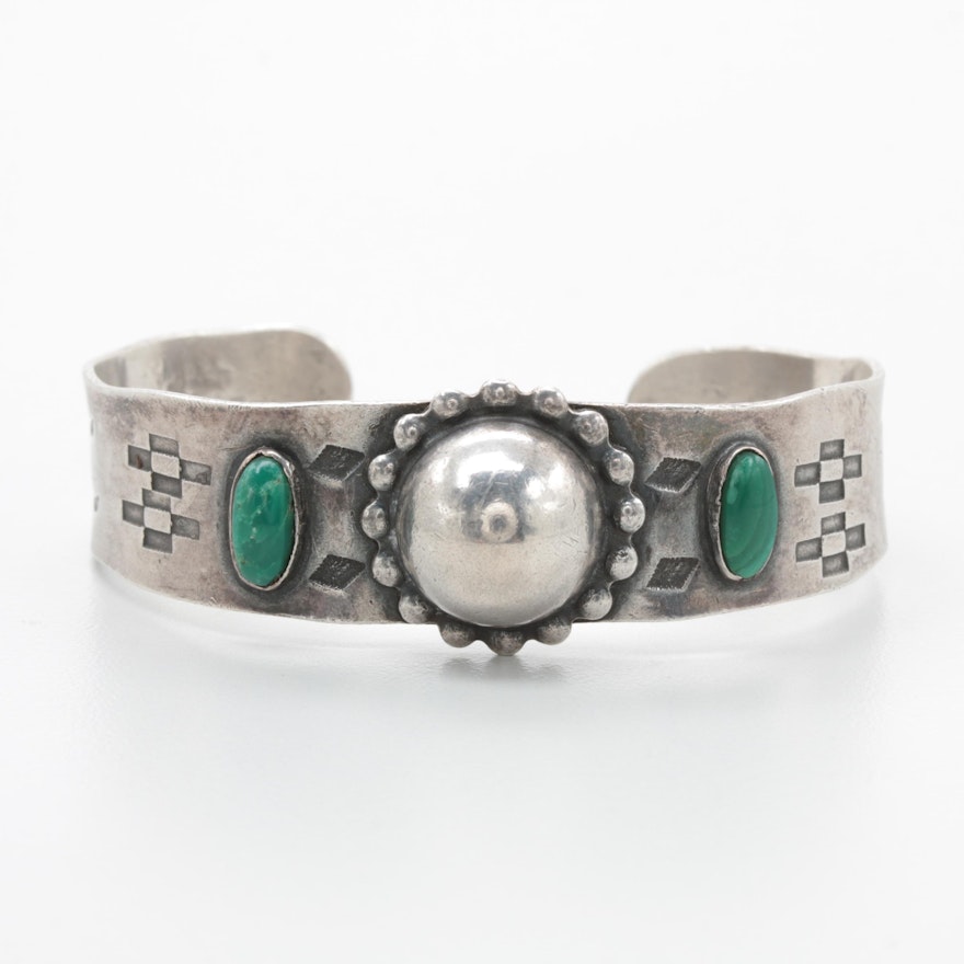 Vintage Southwestern Style Sterling Silver Chrysocolla Cuff Bracelet