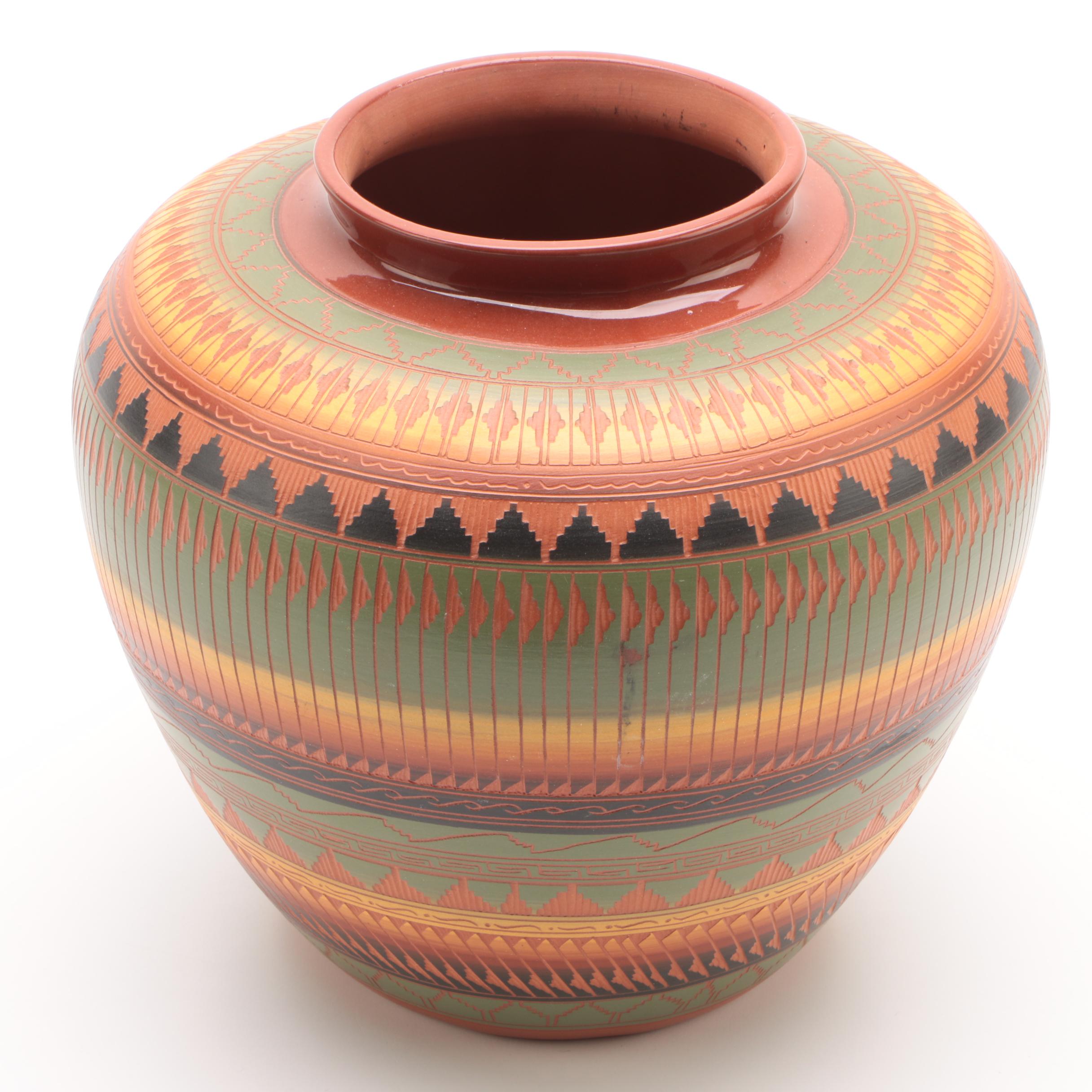W. Johnson Jr.  Navajo Sgraffito Earthenware Vase