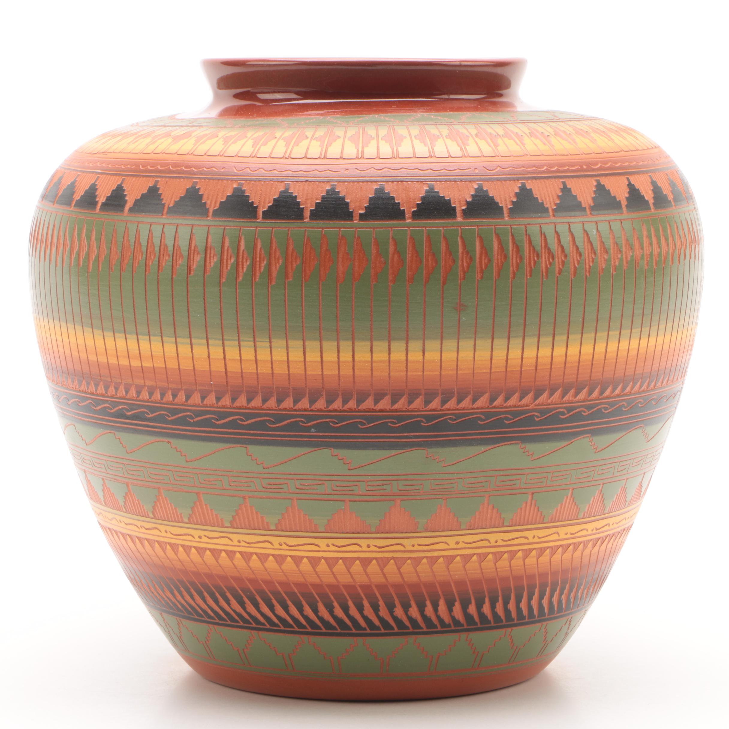 W. Johnson Jr.  Navajo Sgraffito Earthenware Vase